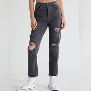 PacSun 25 (3) High Rise Straight Womens Jeans Washed Black Distressed Frayed Hem